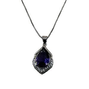 NEW Purple Teardrop Glass Gemstone Silver Chain Pendant Necklace